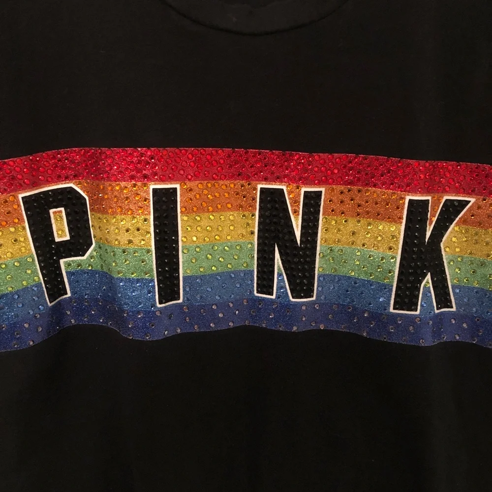 PINK Victoria’s Secret Rare Rainbow Bling Campus Tee - Picture 4 of 7